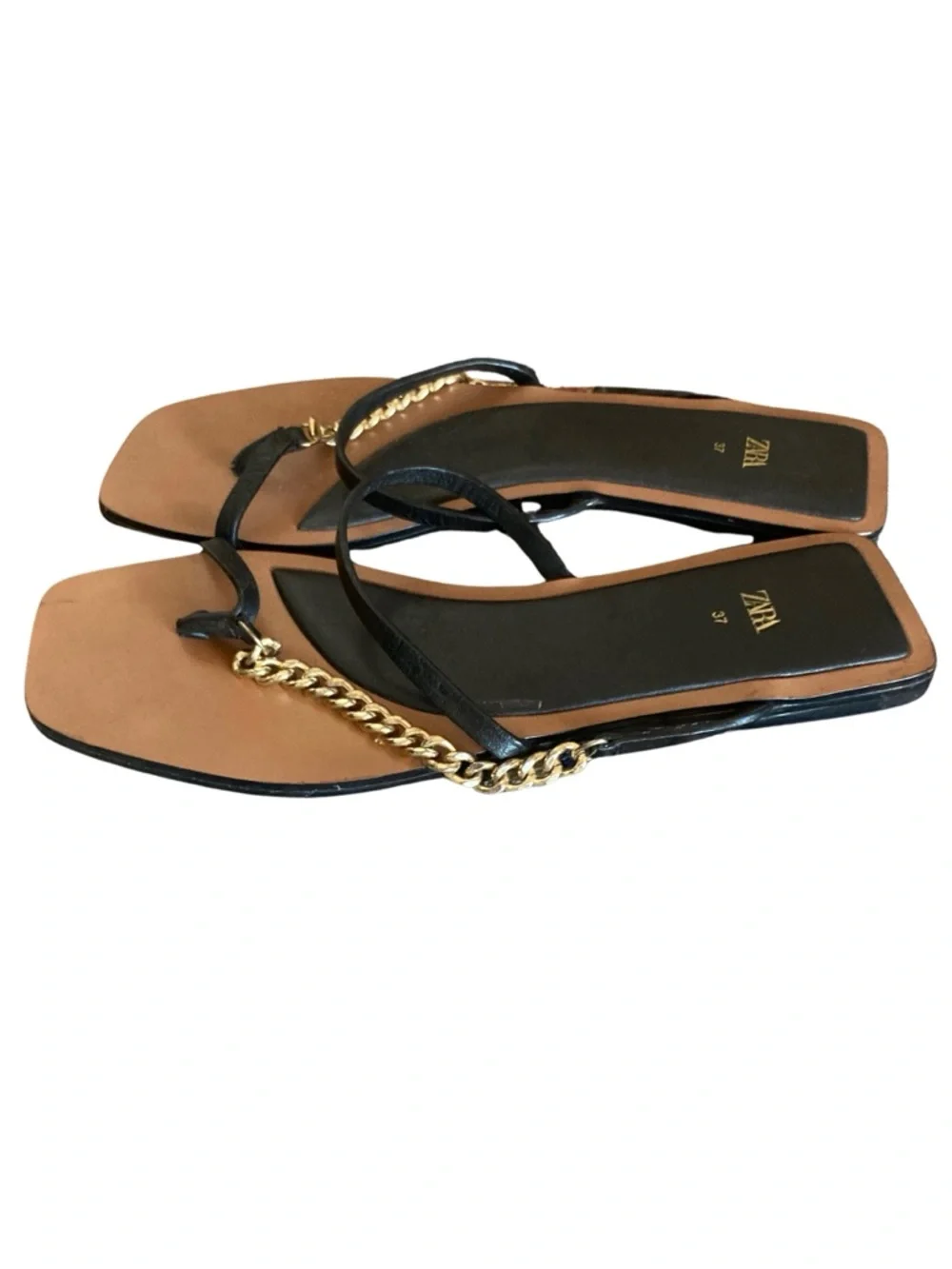 SOLD - Zara Flat Thong Chain Slip-On Sandals Size 37 - Picture 3 of 9